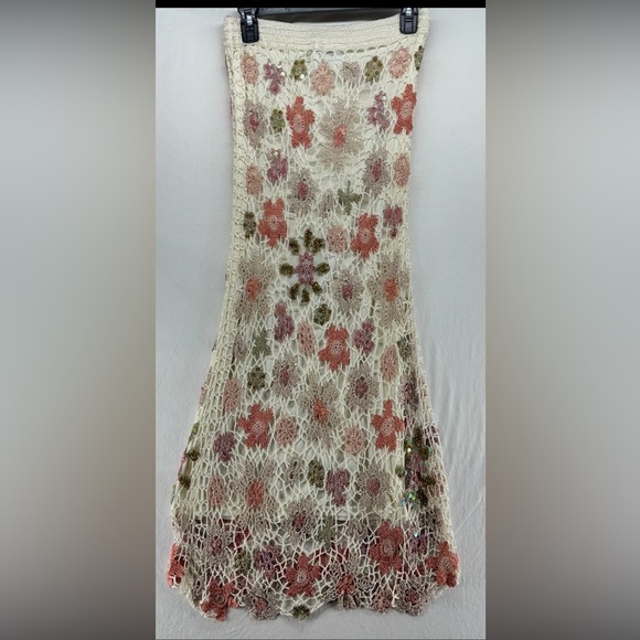 M. Nicole Vintage Floral Crochet Knit Boho Festival Fitted Maxi Skirt Sequin M - Picture 2 of 9